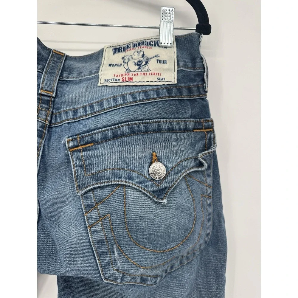 True Religion World Tour Section Slim Seat Jeans Light-Mid Wash Men's 32 USA Y2K